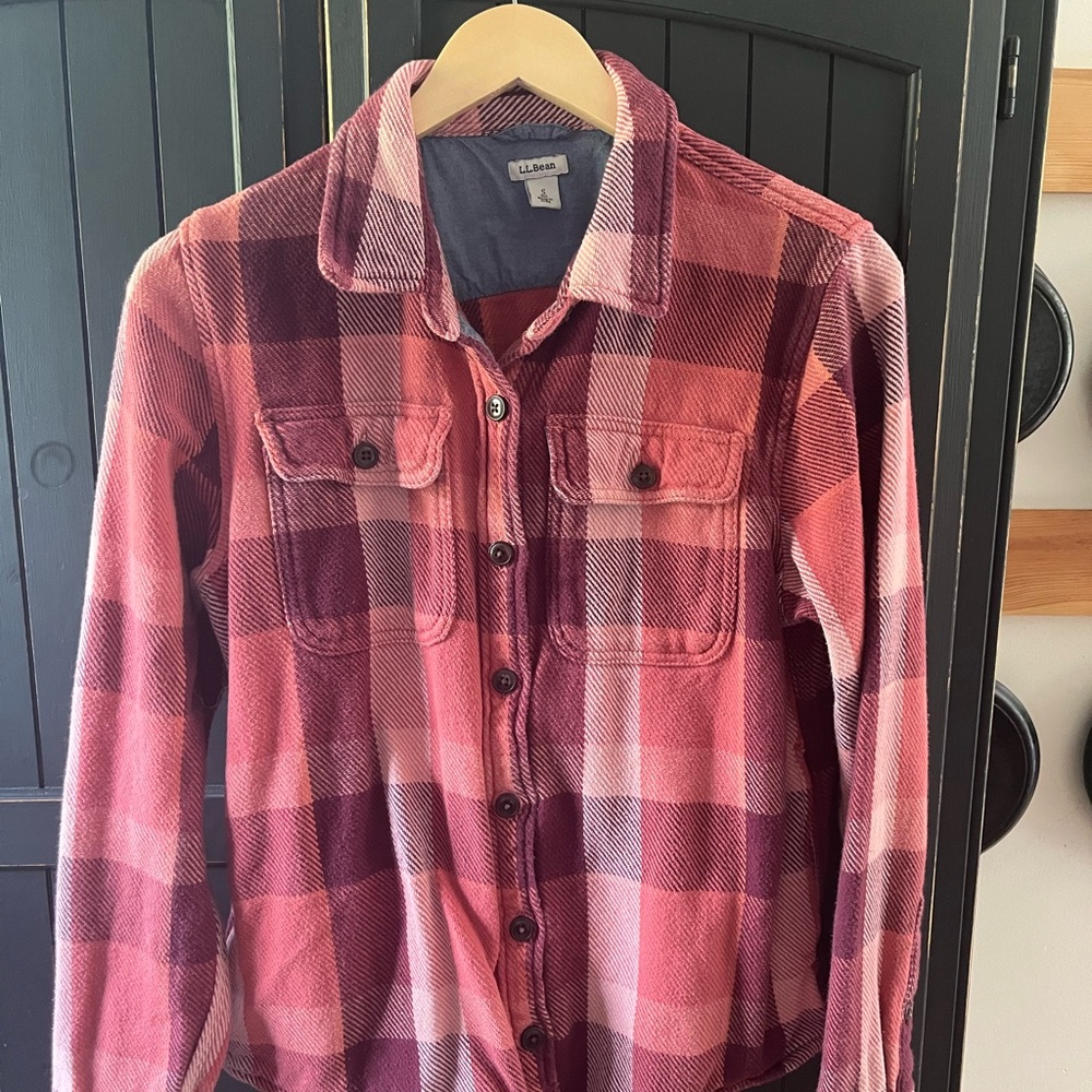 L.L. Bean Women's Red and Pink Plaid Utility Jacket
